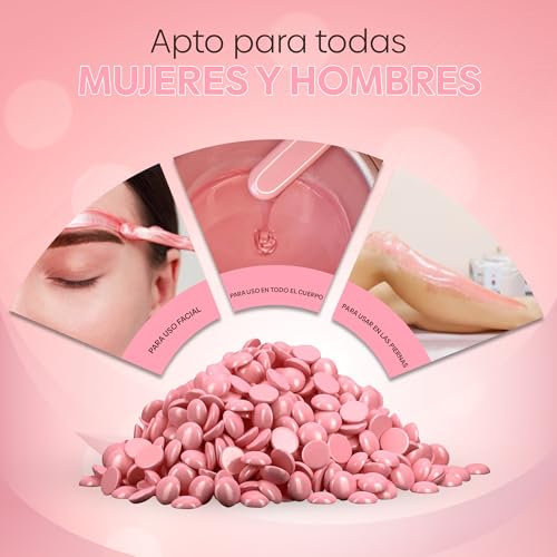 Miniatura 5 de Selas Cera Depilatoria En Perlas 800g Rosa Mosqueta Cera Depilatoria Caliente Sin Bandas Para Depilación Facial Y Corporal, Piel Sensible, Depilación Brasileña, Perlas Profesional De Calidad.