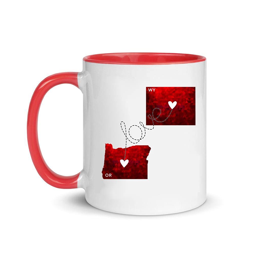 Oregon and Wyoming Mug - Long Distance Mug State To State Map Red OR WY Mug - Moving Away Ater Graduation University College, Mother Day Accent Mug Red 11oz
