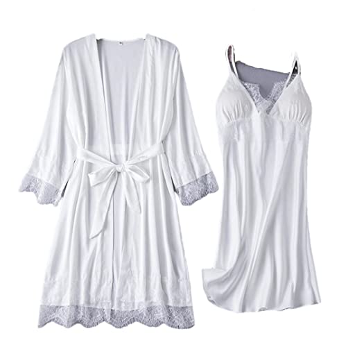 Ensemble de peignoirs en satin haut de gamme blanc XL style luxueux