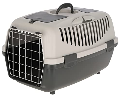 Kerbl Pet Transportbox Gulliver (Box für Katzen/Kleintiere, mit Metalltür + Vorrichtung für Autosicherheitsgurt, Farbe hellgrau/dunkelgrau)