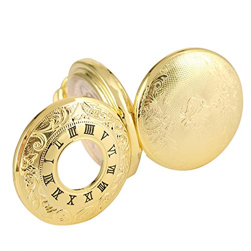 LIANXIAO - Pocket Watch,Golden antique mechanical pocket watch, manual winding double opening side c