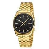 JIANDUN Fashion Business Mens Black Watches Simple Waterproof Stainless Steel Strap (Gold-Black dial)
