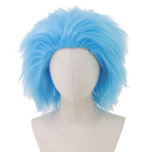 Cfalaicos Short Spiky Wig for Men Short Straight Spiky Cosplay Wigs Thick Crazy Wig for Adult Men Synthetic Costume Wigs for Halloween Christmas Party (Blue #14)
