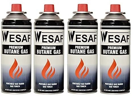 Wesaf Butane Gas 225G Portable High-Pressure Butane Can Liquefied Gas Canister Ideal for Refilling Lighters, Small Stoves, Flame Torches, and Welding Equipment. Pack of 4
