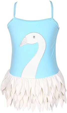 qyqkfly Girl Swan Adjustable Strap Cross Back One Piece Swimsuit(FBA) (4, Blue)