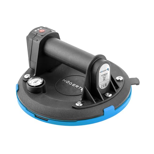 HÖGERT TECHNIK - Ventosa con batería de 200 mm con manómetro, aspirador de batería Heavy Duty Ventosa, carga: 150 kg, ventosa se utiliza al transportar cristales de ventana, objetos lisos y baldosas