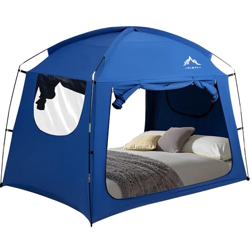 Bed Tent for Indoor Portable Light Reducing Queen Size Canopy Tents Breathable Lightweight Private Space for Bed(Blue)