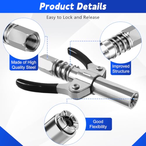 HIMOMO Fettpresse Für Schmiernippel, Fettpresse 6000-7000 Psi, Mit G Coupler Für Schmiernippel, 3 Flexible Schlauch, Anschluss Nippel Und Fettnadeldüse,Für 400cc Fettkartusche (34 TLG)