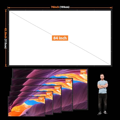 84 Inch Projector Screen Outdoor: VOOPVOR Upgraded Black Backing Black Opaque - Portable Projection Screen Indoor - 16:9 Foldable Washable Wrinkle-Free for Home Theater Movies Cinema with Carry Bag — view 6