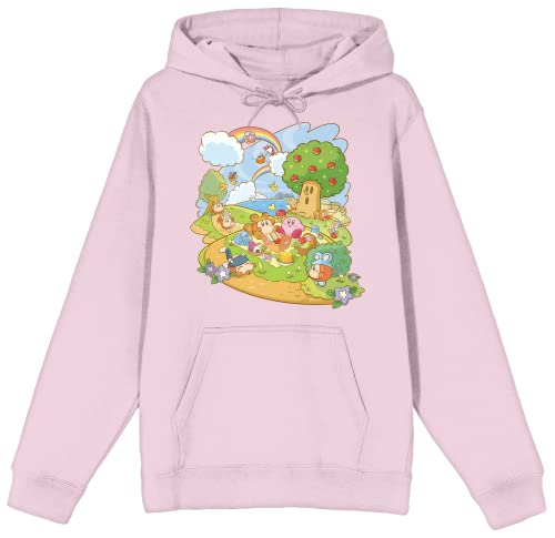 Bioworld Kirby Whispy Woods Picnic Long Sleeve Cradle Pink Mens Hooded Sweatshirt-XL