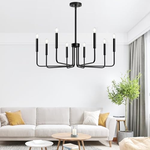 Lynnoland Black 8-Light Chandelier, Farmhouse Chandelier for Dining Room Lighting Fixtures Hanging, Vintage Candle Pendant Light Fixtures Chandelier for Bedroom, Foyer and Living Room