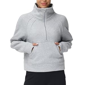 THE GYM PEOPLE Womens’ Half Zip Pullover Fleece Stand Collar Crop Sweatshirt with Pockets Thumb Hole