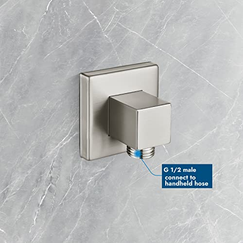 Cinwiny Square Wall Mounted Supply Elbow Solid Brass Brushed Nickel For Handheld Shower Head With G1/2”Shower Hose Connector Npt1/2" Water Union Outlet With Flange #TOP4