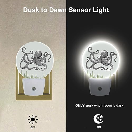 Image of Octopus Night Light Ocean Sea Green Seaweed Octopus LED Dusk to Dawn Plug-in Nightlight Auto Sensor for Bedroom Bathroom Hallway Living Room Home Indoor
