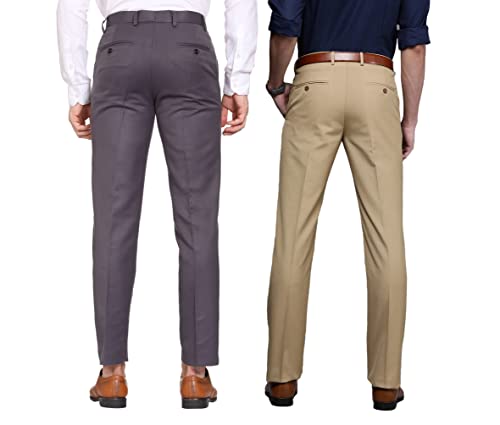 Image of MALENO Men Formal Trouser Regular Fit Solid | Soft and Breathable Pant Combo (Pack of 2)