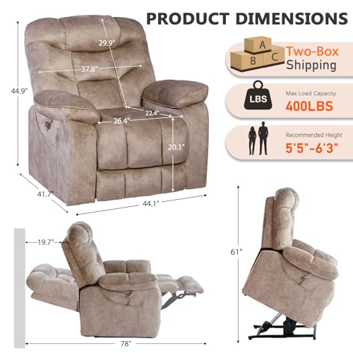EONIX Oversized Big Man Power Lift Recliner Chair for Elderly with Heat and Massage, 400lbs Dual Motor Lay Flat Electirc Lift Chair with Extended Footrest, SLRY008063, Beige - Image 4