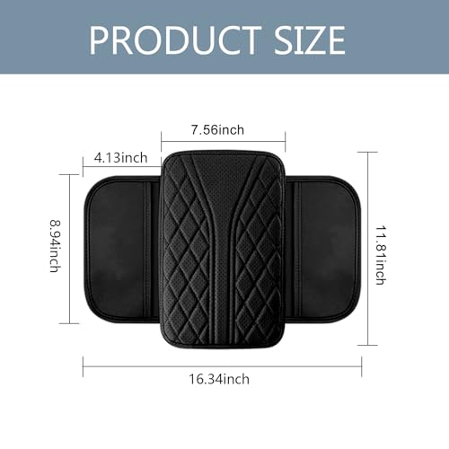 Ferianl Car Center Console Cover, Leather Auto Armrest Cover with 2 Storage Bags, Universal Cars Armrest Cushion, Vehicle Interior Accessories Protector for Sedan, SUV, Truck (Black)
