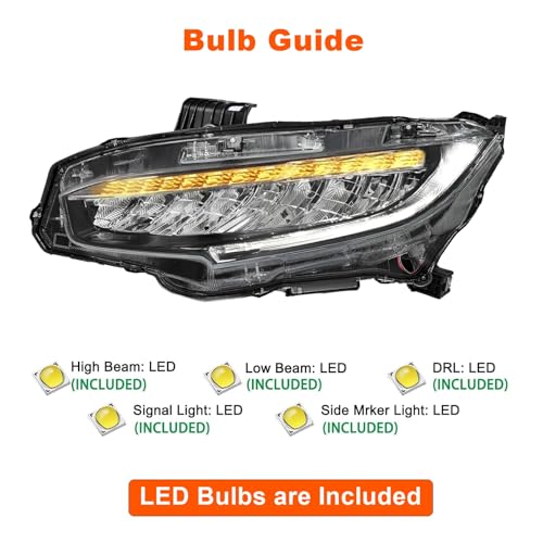 Full LED Headlight for 2016-2021 Honda Civic Touring/Sport Touring/Type-R by Generic - Used condition - Image 3