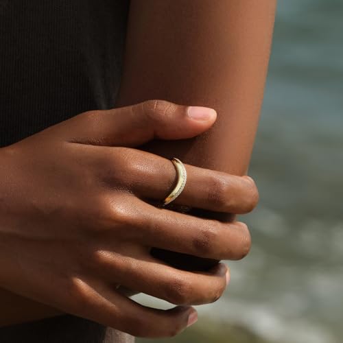 STORYJEWELLERY Curved Wedding Bands for Women, Gold Plated Ring, Gold Plated Wedding Bands for Women, Wave Ring, Chunky Rings, Size 10 by STORYJEWELLERY - Image 3