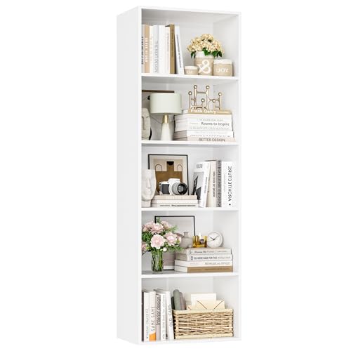 FirFurd 159 cm Bücherregal, Regal mit 5 Fächern, Bücherschrank, Kallax Regal, Würfelregal, Standregal, Aufbewahrungsregal, für Wohnzimmer Büro Schlafzimmer, 48x30x159cm, weiß