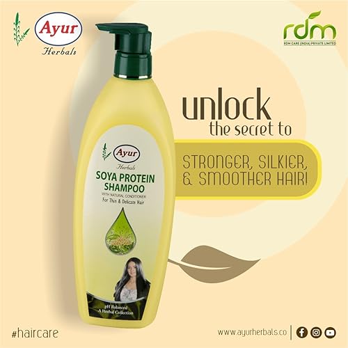 Image of Ayur Herbal Shampoo for Hair Fall Control, Dandruff Removal & Strong, Shiny Hair - Natural & Gentle Cleanser for All Hair Types (500ml, soya protien)