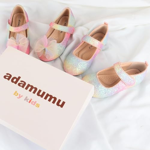 Adamumu Girl'S Glitter Dress Shoes Toddler Party Sparkly Princess Shoes Rainbow Mary Jane Shoes Colorful Ballet Flats In Wedding Casual Wearing thumb #3