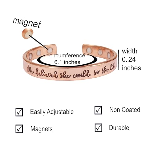 Image of Touchstone Inspirational Copper Engraved Magnetic Bracelets for Women-Personalized Jewelry Gifts for Best Friend /Mom /Daughter /Sister- In a Pretty Gift Box She Believed She Could So She Did.