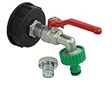 Dettagli del prodotto: rubinetto a sfera (con sigillante PTFE integrato) filettatura esterna da 26,44 mm 3/4 pollici DN20 ed è realizzato in ottone. Beccuccio per tubo flessibile (raccordo a vite: 1 pollice x 19 – 20 mm). Raccordo per rubinetto da 1 pollice. La dimensione della filettatura è di 26,9 mm. Resistente a temperature da 0 °C a 95 °C. Adattatore IBC S60x6 3/4 IG con guarnizione in schiuma PE.