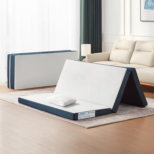 LINSY Trifold Mattresses, 3 Inch Twin XL Mattress Folding, Portable Mattress Foldable with Luxury Tencel Cover, Cooling Gel Infused Mattresses Pad for Guest & Camping & Yoga, White