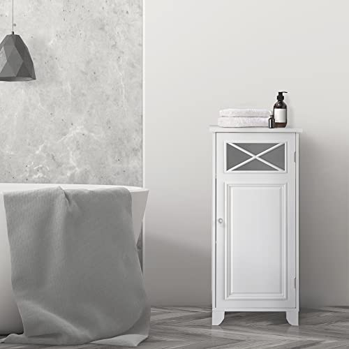 Teamson Home Dawson Wooden Freestanding Floor Cabinet With 1 Fixed 1 Adjustable Shelf 3 Storage Spaces And 1 Cross Molding Glass Paneled Doors, White #TOP1
