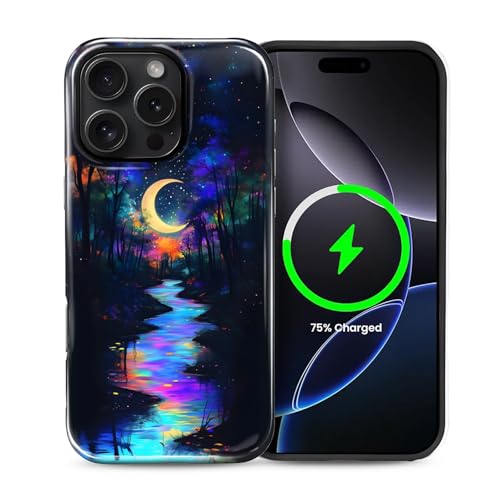 ZHEGAILIAN Magnetic Case for iPhone 16 Pro,Compatible with MagSafe Hard Shell + Soft Silicone 2 in 1 Hybrid Shockproof Bumper Drop Protective Case Magic Moon Night Blue