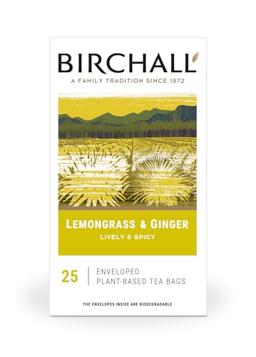 Birchall Tea Bags, Lemongrass & Ginger Herbal Tea Gift Set, Caffeine Free Tea Bursting with Full Flavour, Perfect Vegan Gifts, 25 Enveloped Plant-Based Tea Bags
