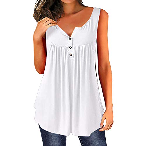 Camiseta feminina com gola V, sem mangas, solta, cor lisa, casual, plus size, básica, Branco, XG