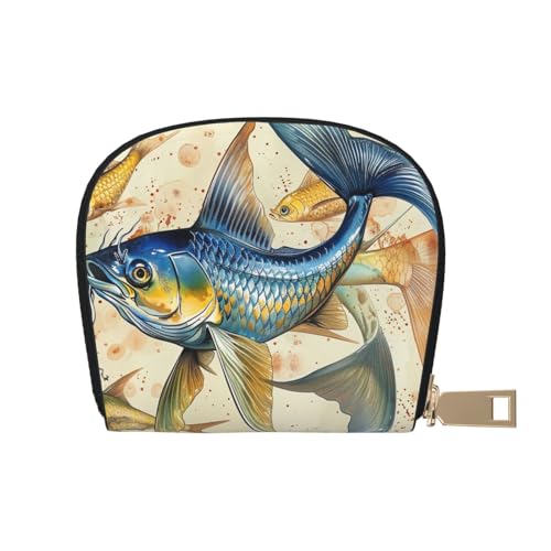 Fish Art Print Printed Credit Card Wallet for Women Men Cute Zipper Card Cases Holder Mini Coin Purse with 12 Card Slots - Main Image