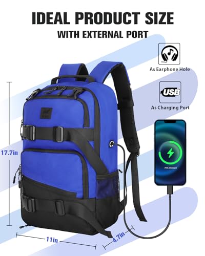 Image of WOLT Skateboard Backpack, 15.6 Inch Laptop Backpack for Men Women, Sports Backpack with Ball Holder