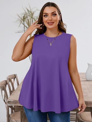AusLook Plus Size Women's Tank Tops Purple 1X Summer Casual Crew Neck Sleeveless Flowy Loose Fit Boho Tops 2025 Basic Loose Dressy Work Holiday Shirts Business Outfits — view 3