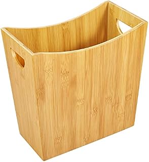GOBAM Bamboo Trash Bin with Handle Cut-outs, Waste Basket for Bathroom, Kitchen, Bedroom, Office & Home, Rectangular Solid Slim Bin - Natural, 29 x 15.5 x 29 cm