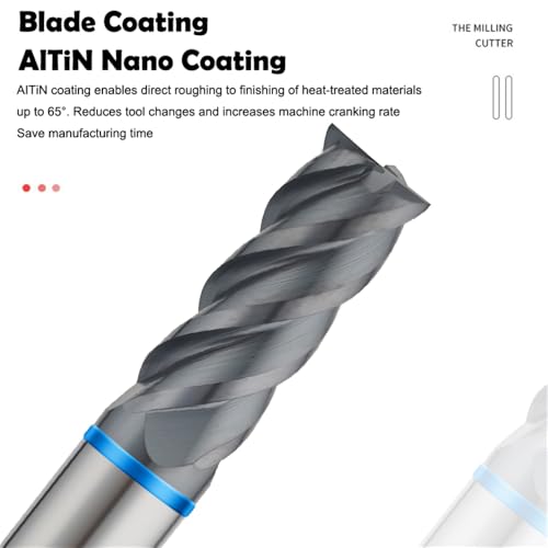 Image of Carbide Square EndMill HRC65 Double Edge 4 Flute TiSiN Coating Tungsten Steel Color-Ring Milling Cutter for Metal Steel TGB Series 11pcs Set