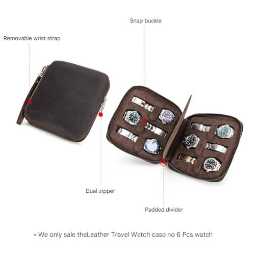 Image of CONTACT'S FAMILY Leather Travel Watch Case for 6 Watches (Coffee)
