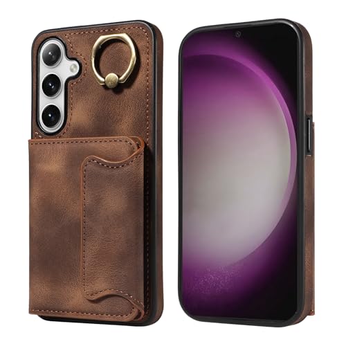 Étui portefeuille en cuir Samsung S24 Plus avec porte-cartes et support rotatif marron