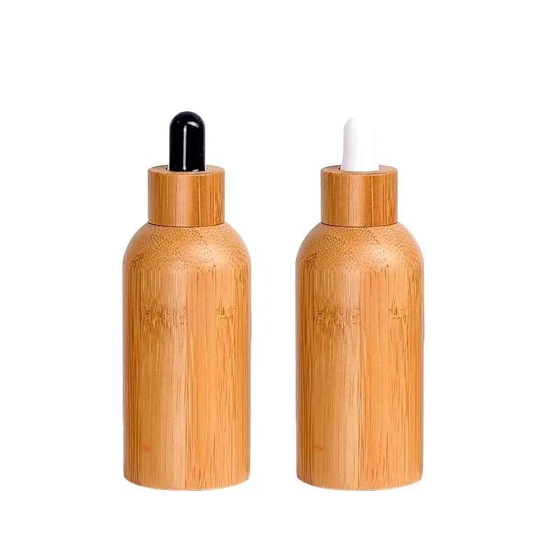 Zyvola 100 Pack Amber Glass Dropper Bottles with Bamboo Caps - Leakproof Essential Oil Travel Bottles (15/30/50ml)