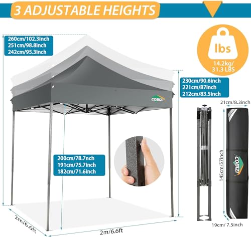 Image of COBIZI 10x15 Pop Up Canopy Tent,Heavy Duty Canopy(Gray Gray No Sidewalls)