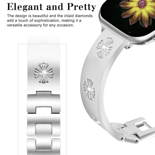 JOYOZY Metal Band Compatible with Apple Watch Band 38mm 40mm 41mm 42mm 44mm 45mm 49mm Fancy Luxury Strap with Sparkle Diamond, Dressy iWatch Bracelet, Cute Daisy Band for Women