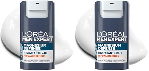 Miniatura 6 de L'Oréal Men Expert, Crema Facial Hidratante 24H Para Hombre, Hipoalergénica Mineral de Magnesio + Ácido Hialurónico, Sin alcohol, Pieles Sensibles, 50 ml (Paquete de 2)