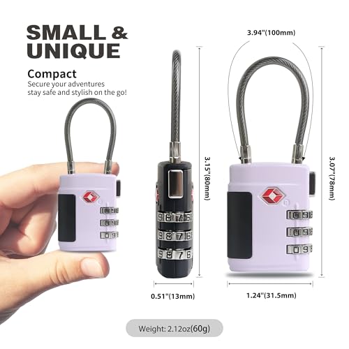 Combo TSA Locks for Luggage, Locker, Suitcase, Luggage Locks TSA Approved, Small Combination Padlock with Cable for Gym Locker, Gun Case, Backpack Bag Zipper, Storage Box, Travel Safe3