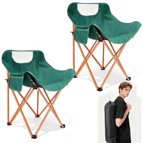 Sillas Plegables, 2PCS Sillas Plegables Camping, Incluye Bolsillo para Tazas y Funda de Transporte, Portátil Plegable, Carga de 330 lbs, Silla de...
