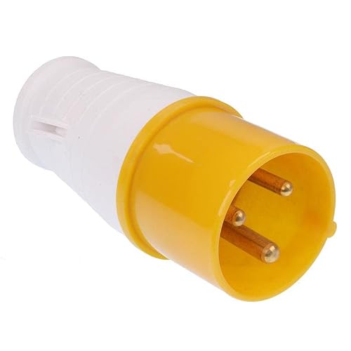Image of Yellow 32A 110V 2P+E Industrial Plug 3 Pin IP44 Cable Mount IEC60309-1/2