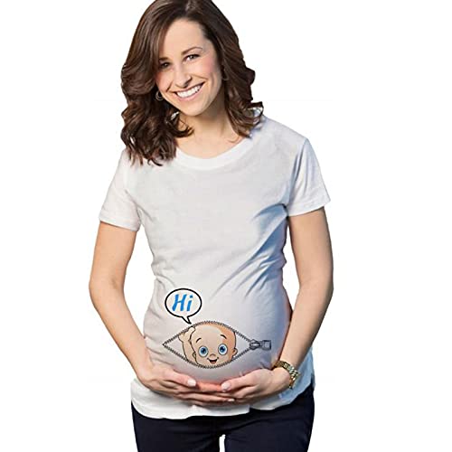 JSijepa T-shirt d'été de maternité pour femme enceinte avec dessin animé élégant, blanc, L Cover