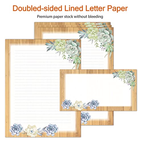 Lined Stationary Set With Envelopes 50 Writing Stationary Paper And 50 Envelopes - 8.5 X 11 Inch Succulent Lines Stationary Set Letter Writing Paper, 2 Designs Assorted Stationery Paper Set #TOP2