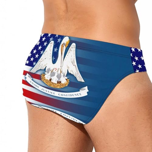 U.S.A and Louisiana State Flag Printed Swim Briefs for Men Sexy Bikini Swimwear Elastic Beach Trunks Bathing Suit4